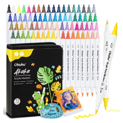 Set Marcadores Acrilicos Akaka Ohuhu 72 Marcadores Punta Pincel y Fina