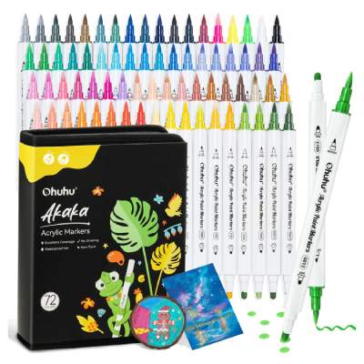 Set Marcadores Acrilicos Akaka Ohuhu 72 Marcadores Punta Pincel y Punto